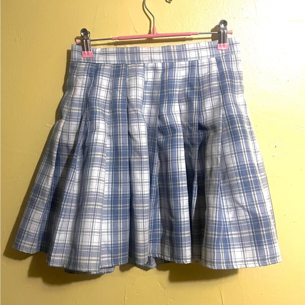 Light blue and white pleated skirt